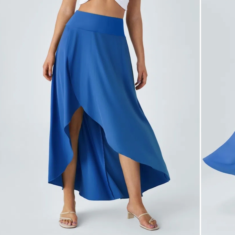 HALARA Blue Asymmetrical Wrap Maxi Skirt